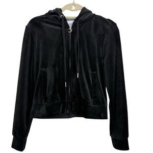 Juicy Couture Big Bling Velour Hoodie Jacket Womens Size Small Black Full Zip